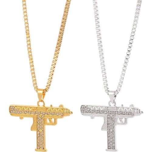 New Full Rhinestone Uzi Gun Pendant Necklaces Long Cuban Link Chain Fashion Necklace For Unisex Hip Hop Jewelry
