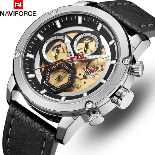 NAVIFORCE Mens Watches Top Brand Luxury Quartz Watch Men Leather Waterproof Wristwatches Calendar Male Clock Relogio Masculino