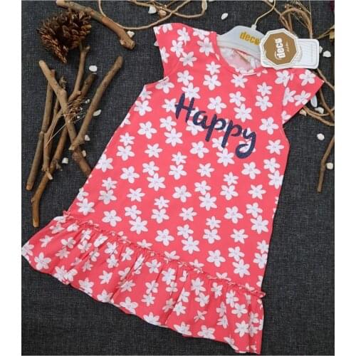 Happy Printed Female Child Dress Cotton Floral Short Sleeve Bike Collar Regular Circular Woven Trend Pink Cotton Acrylic