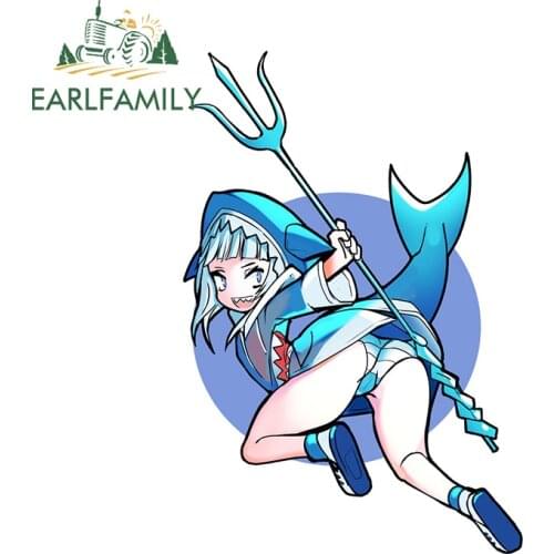 EARLFAMILY 13cm x 8.9cm For Gawr Gura Shark Car Motorcycle Stickers Windshield Decal Car Accessories Surfboard Decoration