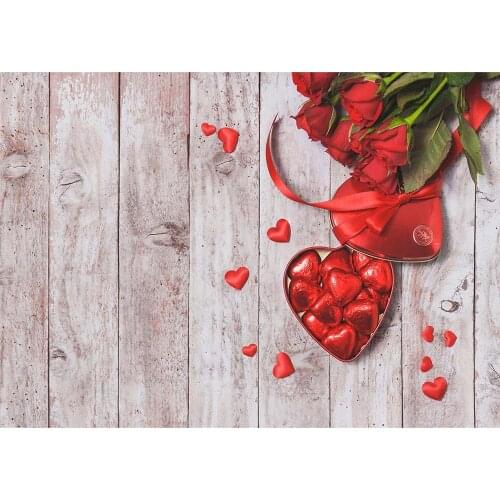 Red Hearts Flowers Wooden Plank Photography Backdrop Custom Background for Wedding Lovers Valentines Day Photocall Photo Studio