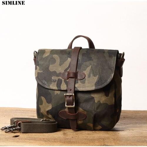Canvas And Genuine Leather Handbag For Men Male Vintage Designer Camouflage Casual Travel Shoulder Bag Messenger Crossbody Bags