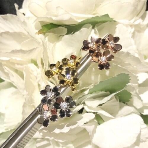 Famous 3 flower 6 pieces leaf clover for lady luxury brand zircon stud earrings summer beach design women jewelry