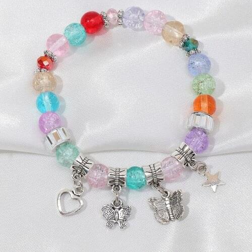 Korean Summer Small Pure and Fresh Transparent Beaded Bracelet Contracted Love Butterfly Pendant Bestie Hand String Female