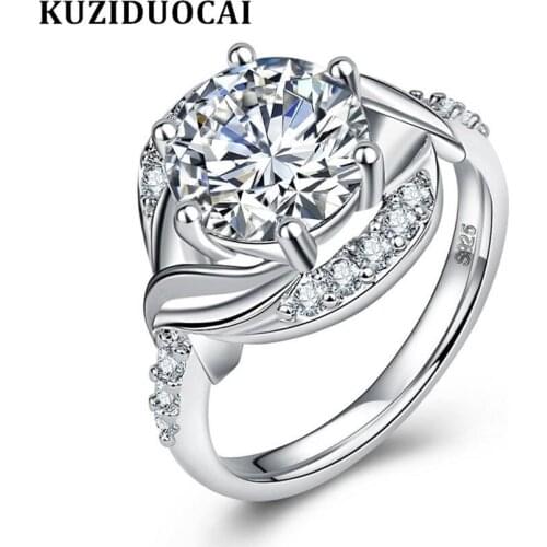 Kuziduocai New Fashion Jewelry Stainless Steel Zircon Big Stone Distorted Wedding Rings For Women Anillos Mujer Anel Gifts R-42