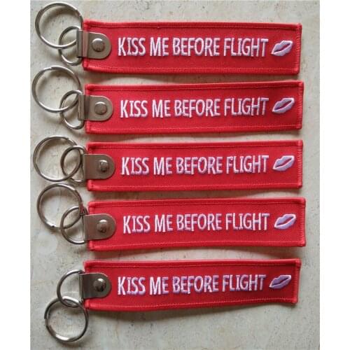Kiss Me Before Flight Lip Made By Twill + Metal Ring With Merrow Border Accept Custom