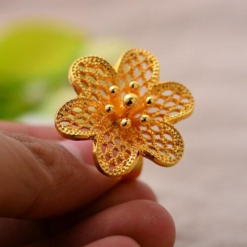 Free Size Flower Trendy Ethiopian Gold Color Ring for Women/Teenage Girls Gold Color Charm Party Jewelry African Arab Items