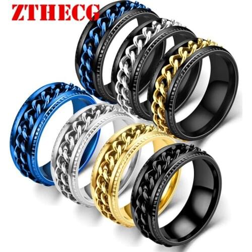 Trendy Stainless Steel Rotatable Mens Couple Ring High Quality Spinner Chain Rotable Rings Punk Women Men Jewelry Free Shipping