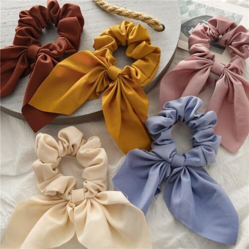 Fashion Ponytail Scarf Elastic Hair Rope For Women Hair Bow Ties Scrunchies Hair Bands Solid Color Ribbon Hairbands