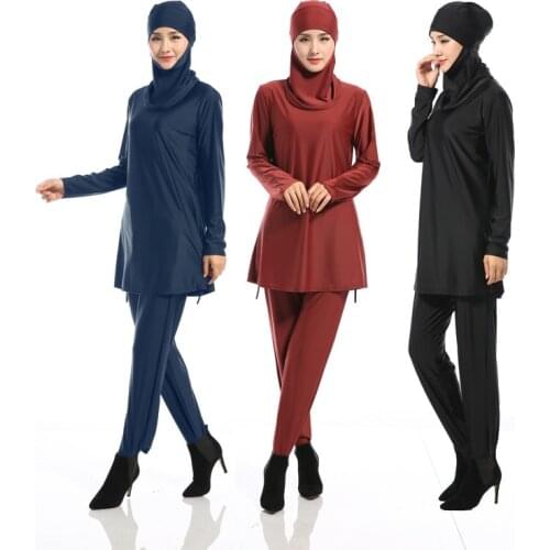 Islamic Swimwear Women Swim Wear Burkini Muslim 3 Piece Suit Hooded Hijab Swimsuit Modest Swim Surf Wear Sport Beach Burkinis