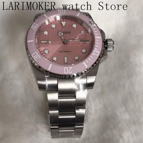 Mens and womens casual waterproof luxury mechanical dial dial pink sapphire glass ceramic bezel date window automatic watc
