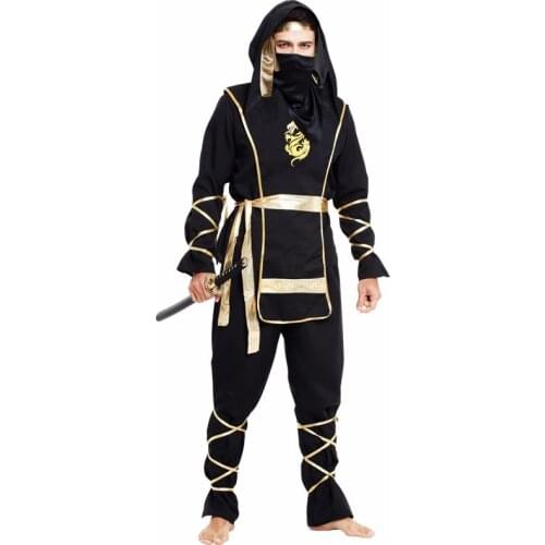 Man Adult Black Ninja Costumes Purim Carnival Party Hokkaido Samurai Suit Japanese Ninja Costume