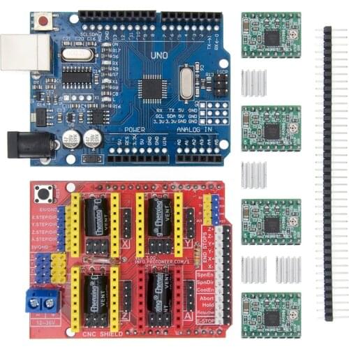 DIY KIT CNC Shield Expansion Board for 3D Printer + 4 x A4988 Stepper Motor Driver with Heat Sink + UNO R3 DIY