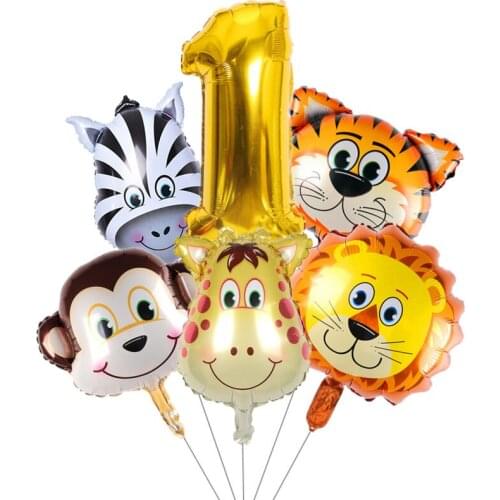 6 pieces of two wild balloon set tiger lion zebra monkey Graffe balloon 2nd birthday party supplies cute baby shower decorations
