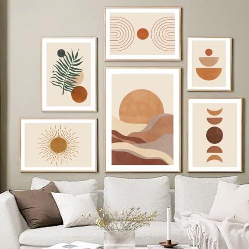 Boho Beige Rainbow Sun Abstract Geometric Wall Art Canvas Painting Nordic Posters And Prints Wall Pictures For Living Room Decor