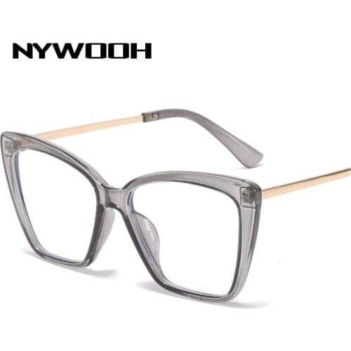 NYWOOH Anti Blue Light Cat Eye Glasses Frame Women Transparent Oversized Eyeglasses for Ladies Vintage Optical Spectacles
