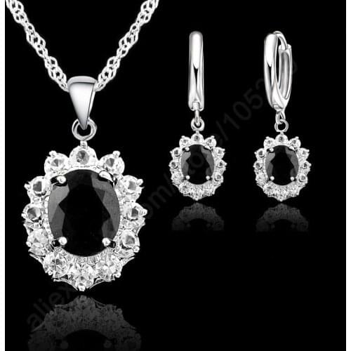 Wedding Engagement Necklace Earring Jewelry Sets For Women 925 Sterling Silver Cubic Zircon Black Crystal New Arrivals