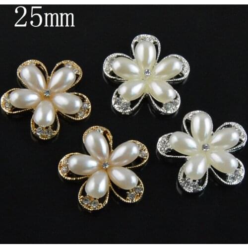 Wholesale 120pcs/lot 25mm Alloy Plated Rhinestone Buttons With Crystal And Pearl Crystal Beads Flat back Jewelry Accessory PJB13