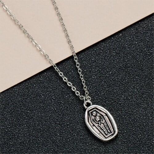 QIMING Memento Vivere Mori Skeleton Necklace Women Vintage Pendant Men Jewelry Figure Punk Necklaces Collier