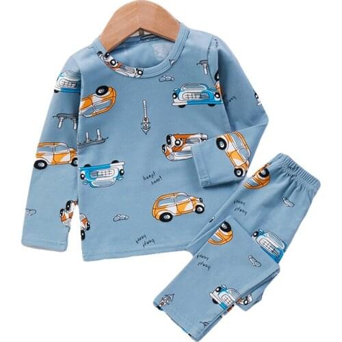 Kids Sleepwear Sets Baby Girls Pajama Cotton Casual Print Long Sleeve Pants 2Pcs Children Clothing Boys Nightwear Suit Unisex
