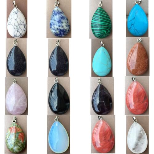 Cherry Quartz Crystal Howlite Malachite Goldstone Blue Sand Opal Carnelian Unakite Water Drop Pendant bead PWB900
