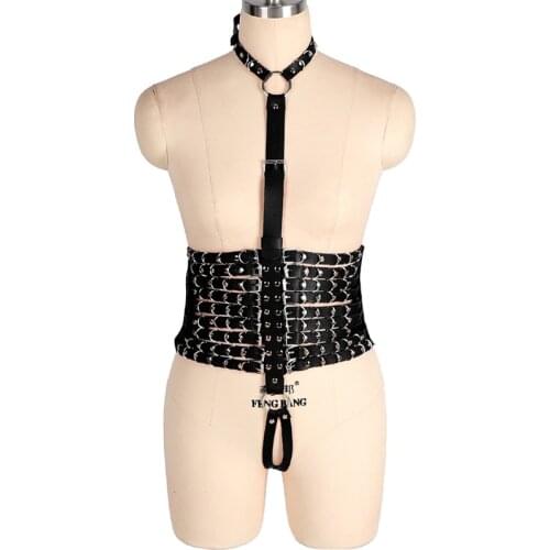 Sexy Leather Body Harness Multi-Layer Belt Waist Bondage Cage Hanging Neck Sling Strap Goth Suspenders Women BDSM Erotic Sex Toy