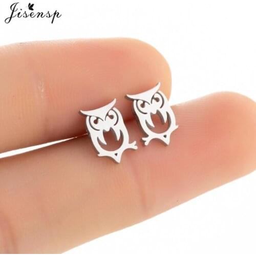 Jisensp Lovely Owl Stud Earrings for Women Fashion Design Cute Animal Stainless Steel Earrings Christmas Jewelry Party Gift 2021