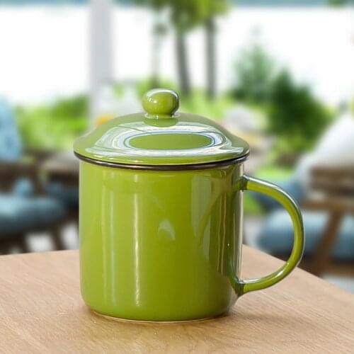 400ml Chinese style vintage enamel Mug with lid,ceramic mug coffee milk tea mugs home imitation ancient mouthwash water cup