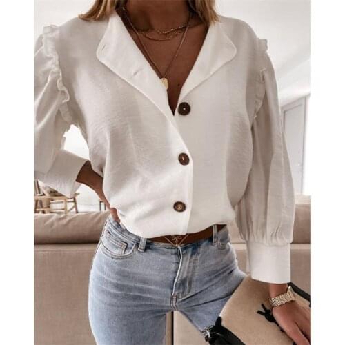 2021 Long Sleeve Casual Shirt Blouse Women Summer Sexy V Neck Solid Tops Street Fashion Plus Size Ladies Clothes