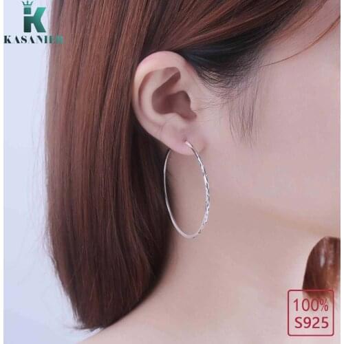 2019 Fashion S925 Sterling Silver Womens Hip Hop Rock Earrings For Women Big Circle Hoop Earrings Charm Jewelry KASANIER