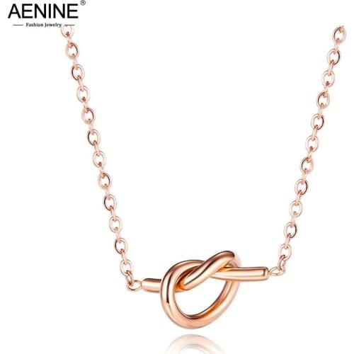 AENINE Titanium Stainless Steel Trendy Knot Pendant Necklaces Rose Gold Original Design Charm Choker Necklace For Women AN17091