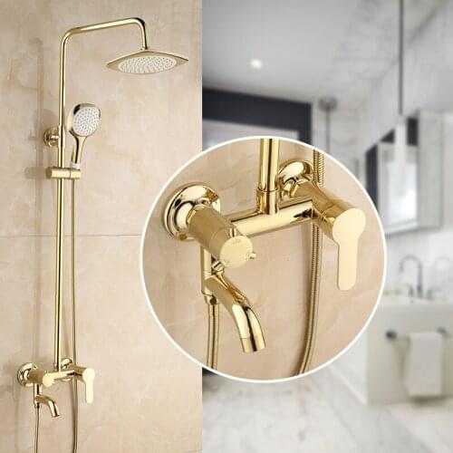 Gold all copper shower set European pure copper bathroom shower wall mounted top spray shower