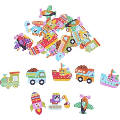 25pcs Mixed Wooden Painted Cartoon Car Decorative Buttons For Crafts DIY Sewing