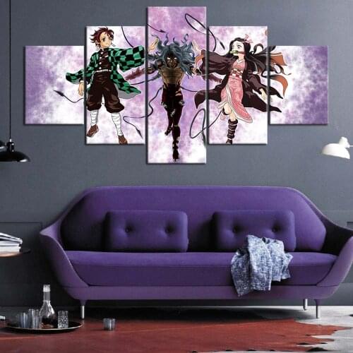 Wall Art Print 5 Pieces/pcs Japanese Anime Role Home Decor Canvas Painting Demon Slayer Pictures Kimetsu No Yaiba Modular Poster