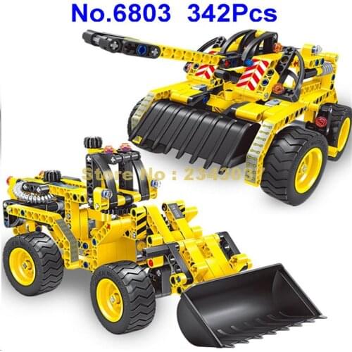 6803 342pcs 2in1 Urban Military Construction Tank Backhoe Loader Tank Building Block Toy