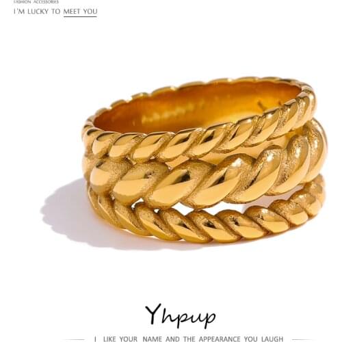 Yhpup Stainless Steel Chain Ring Charm Metal Twisted 18 K Finger Gold Ring Statement Jewelry бижутерия для женщин Gala Gift