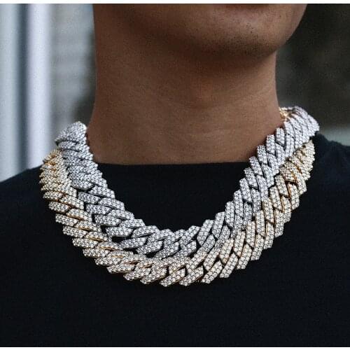 20mm big wide Hip Hop Prong Setting AAA CZ Stone Bling Iced Out Square Cuban Miami Link Chain Necklaces for Men Rapper Jewelry