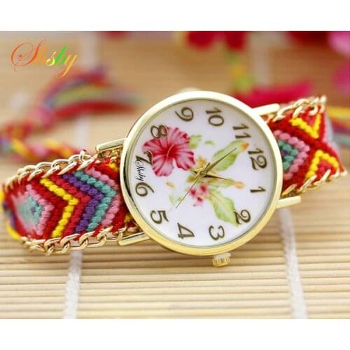 Shsby New Ladies flower Woven nylon rope wrist watch fashion women dress watch high quality quartz watch sweet girls watch