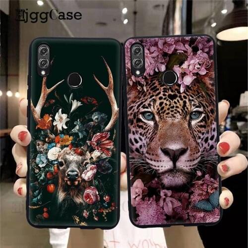 Cute Animal Tiger Wolf lion black Soft silicone Phone Case For Huawei Honor 9 10 20 30 Lite Pro 10i 8X 8C 9X Flower back Cover