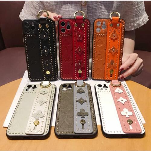 Luxury Leather Phone Case for iPhone 11 11Pro XR XS Max 7 8Plus For iPhone 12 12mini Pro Max Fashion Wrist Bracket PU Back Cover