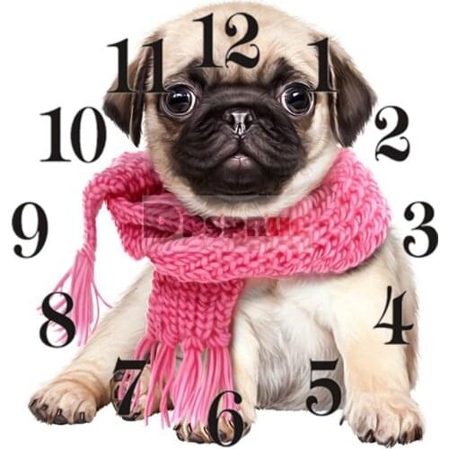 Dpsprue Full Square/Round 5D Diamond Painting Kit With Clock Cross stitch Diamond Embroidery Mosaic Animal Dog Gift DC214