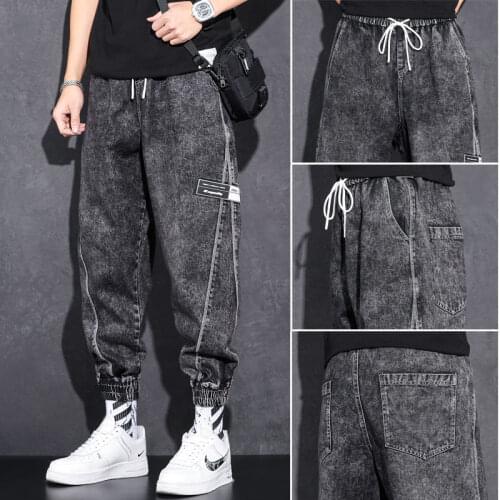 Gray Snow Wash Jeans Mens Fashion Cargo Pants Loose Harem Trousers Male Fashion Casual Korean Joggers Men Street Wear Pants 5XL