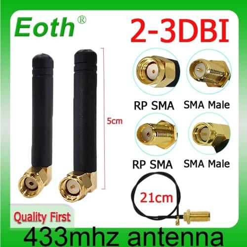 433MHz Antenna 2.5dbi SMA Male Connector 433 MHz antena Small size elbow 433m antenne Lorawan + 21cm RP-SMA/u.FL Pigtail Cable