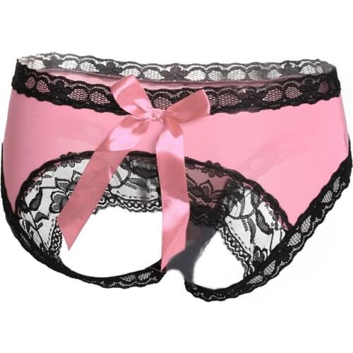 Erotic Sexy Lingerie for Women Floral Lace Trimming Open Butt Panties Bowknot Back Briefs Ladies Low Rise Sissy Underpants