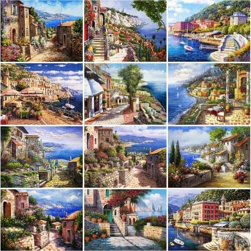 Evershine 5D DIY Diamond Painting Town Cross Stitch Kit Diamond Embroidery Seaside Landscape Mosaic Art Wall Art Decorations