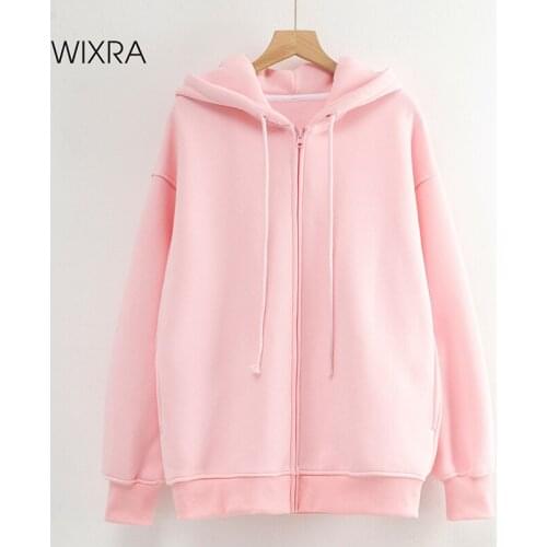Wixra Womens Basic Sweatshirts Solid Zippers Hooded Long Sleeve Fleece Autumn Spring Classic Casual Tops