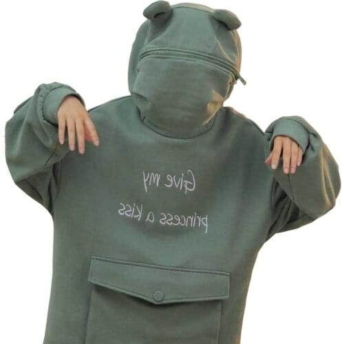 Frog hoodie women long sweatshirt femme hoodies for women autumn loose kawaii long sleeve frog hoodie harajuku fall 2020 women