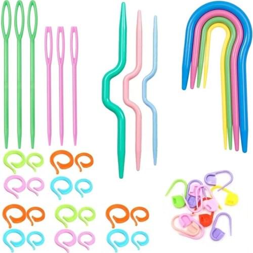 KAOBUY 53 PCS Crochet Marker Kit with Large Eye Plastic Needles, Stitch Marker Ring, Crochet Clips, U Shape Needles
