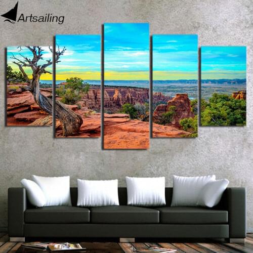 HD Printed 5 Piece Canvas Art sunset Mountains Wall Pictures for Living Room Modern Free Shipping Canvas Painting NY-7423C