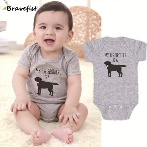 Cotton Baby Bodysuits Gray Newborn Onesie Short Sleeve Children Clothes MY BIG BROTHER IE A Letters Print Kids Outfits Overalls